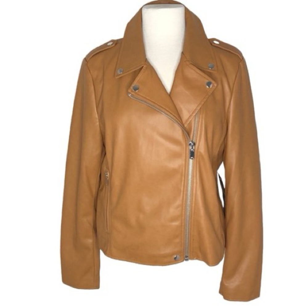 Bagatelle Tan Faux Leather Moto Jacket (M)